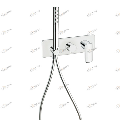 CRIPF602 Внешние части смесителя для ванны / душа для CRICS100 (правая сторона) с переключателем на 2 выпускных отверстия, гибким шлангом LONG LIFE, ручным душем из латуни с защитой от известкового налета и металлической пластиной Cristina Rubinetterie 