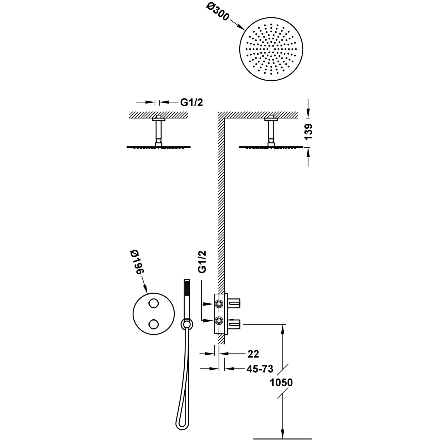 Комплект 2-ходовых скрытых термостатических кранов Therm-box Therm-box для душа-26225003AC TRES Thermostatic - Вид №1