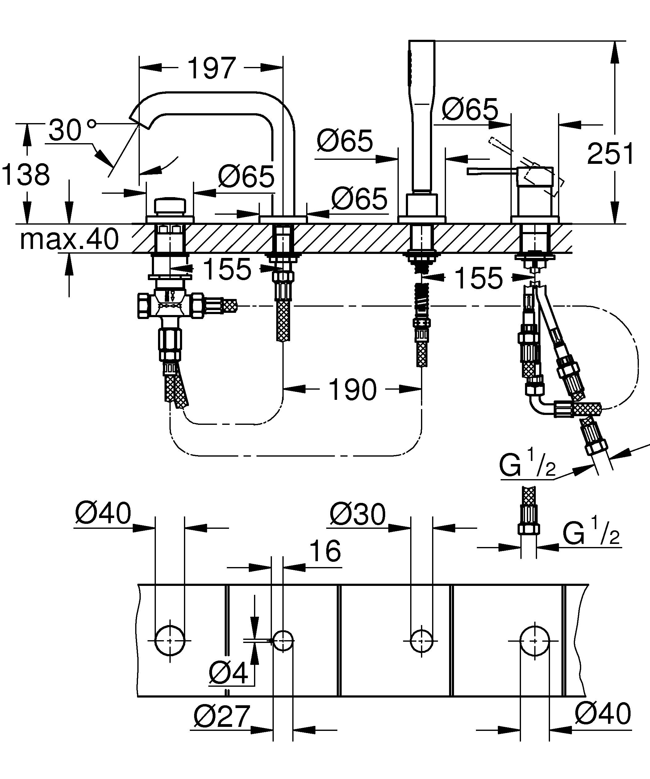 Смеситель для ванны GROHE Essence New, холодный рассвет (19578GL1) - Вид №1