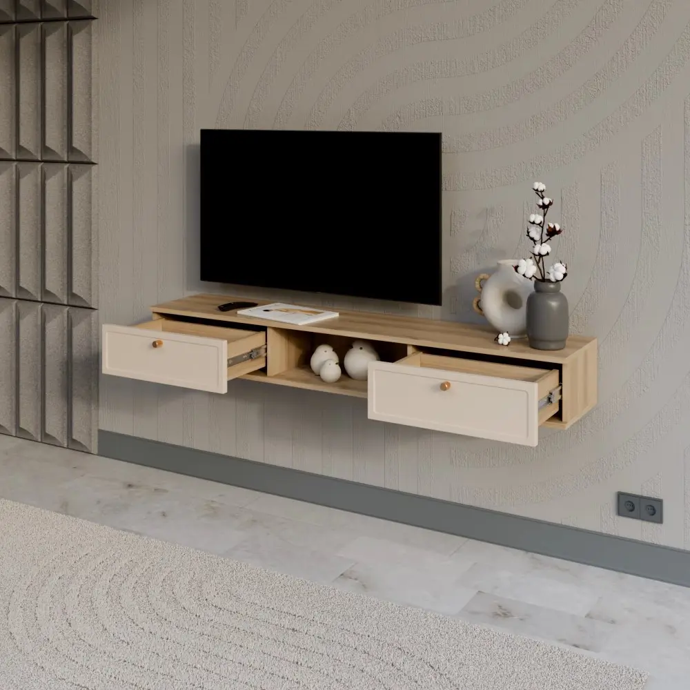 Тумба под телевизор KONSENSA Амьен 150x20x30 см ЛДСП цвет бежевый Лион STLM-2183528 - Вид №9