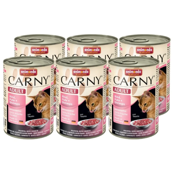 ПР0045431*6 Корм для кошек Carny Adult говядина, индейка, креветки конс. 400г (упаковка - 6 шт) Animonda 