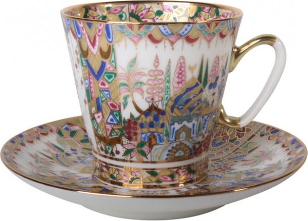 87657 Императорский фарфоровый завод Чашка с блюдцем "Дары Востока" "Чёрный кофе" Фарфор костяной 