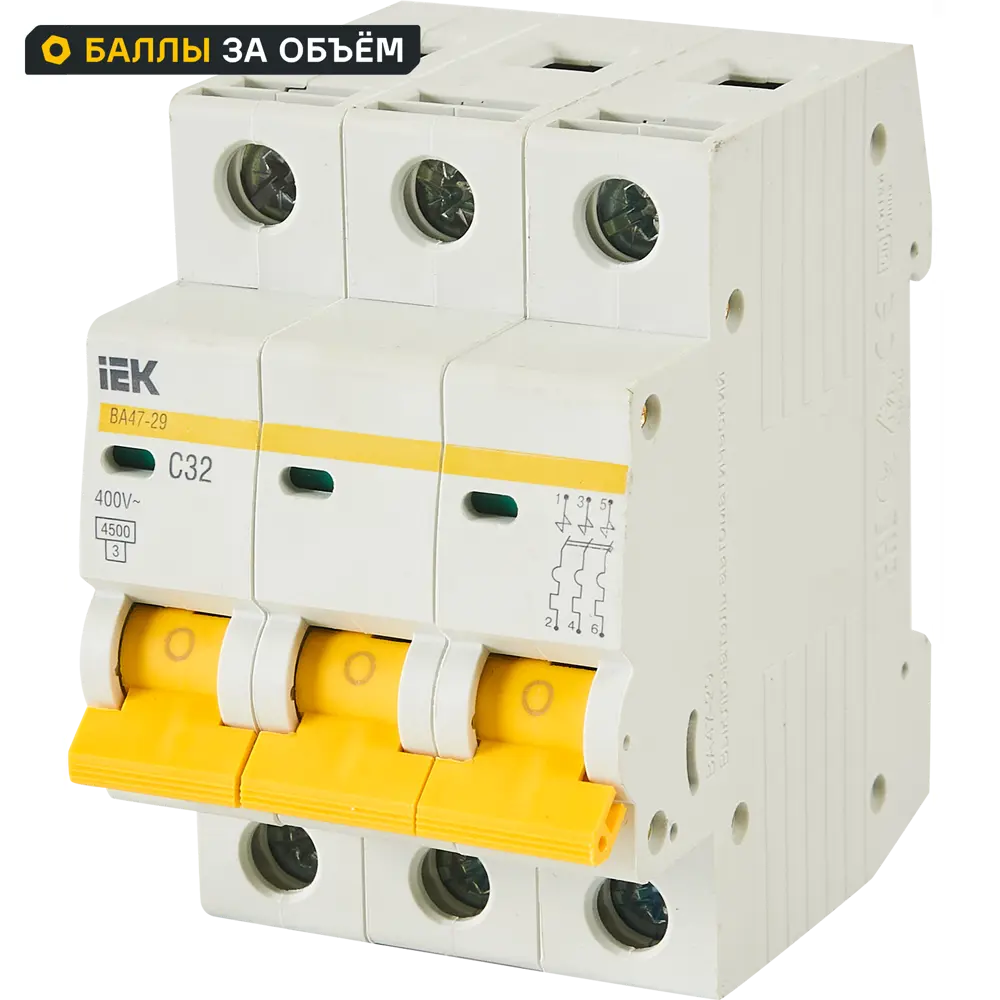 Автоматический выключатель IEK ВА47-29 3P C32 А 4.5 кА 11875363 STLM-2075046 