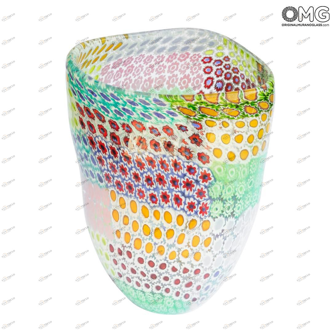 2275 ORIGINALMURANOGLASS Ваза Весна миллефиори из муранского стекла 23 см 
