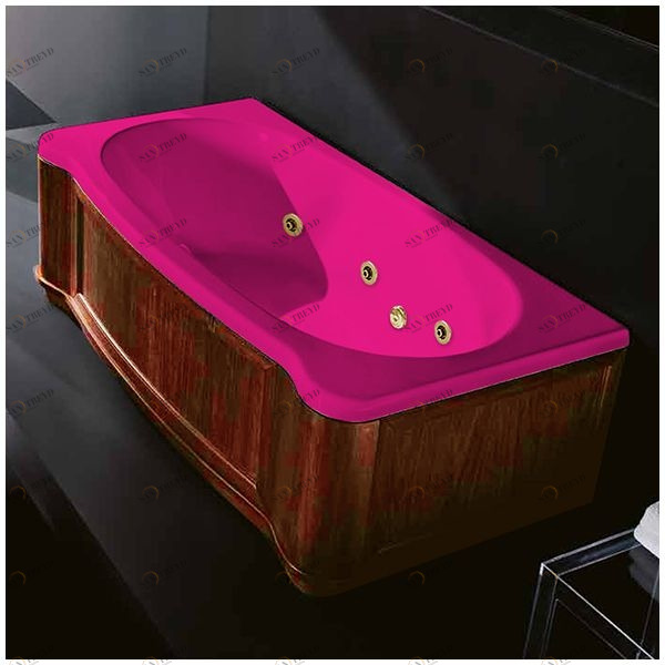 Ванна Gruppo treesse New Classic Young STD-V6747-SX-WO-RZ розовая с золотой фурнитурой и гидромассажем прямоугольная левая деревянная панель орех STDV6747SXWORZ