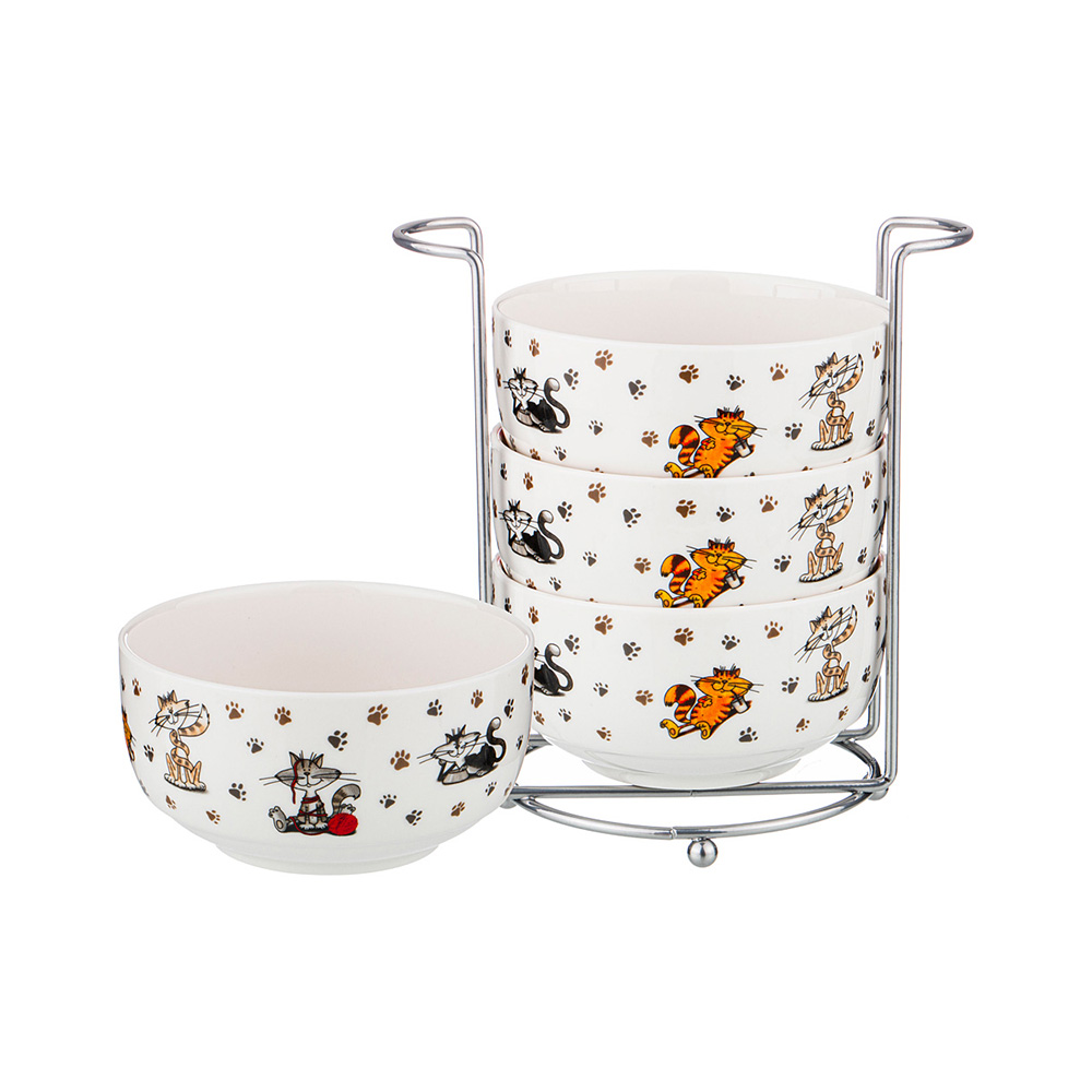 359-645 Посуда фарфоровая НАБОР САЛАТНИКОВ "ВЕСЕЛЫЕ ДРУЗЬЯ" ИЗ 4 ШТ.НА МЕТАЛЛ.ПОДСТАВКЕ 1000 мл Lefard 