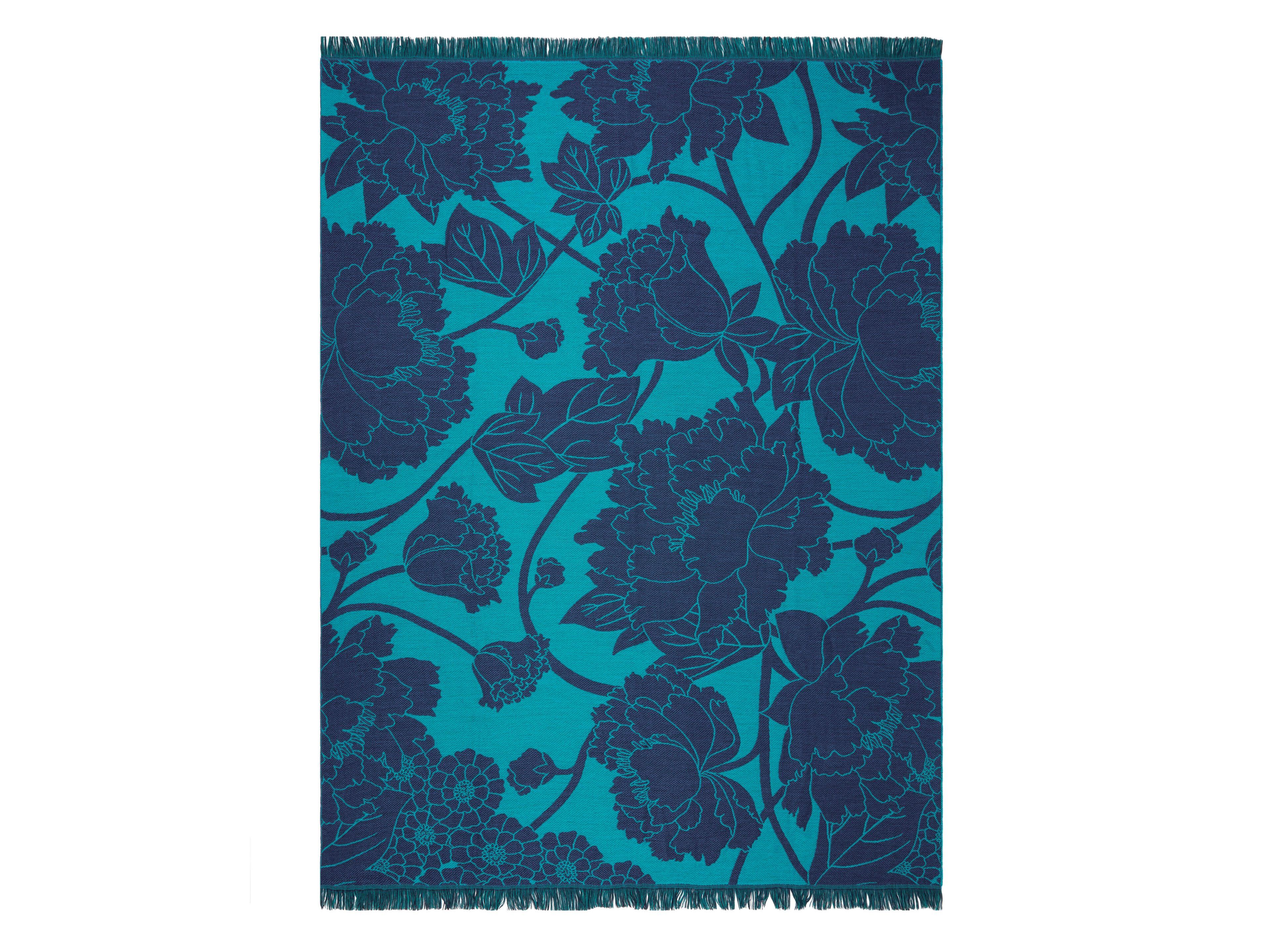 Жаккардовый плед с цветочными узорами K-3 Shogun Blue ARCH-00104440