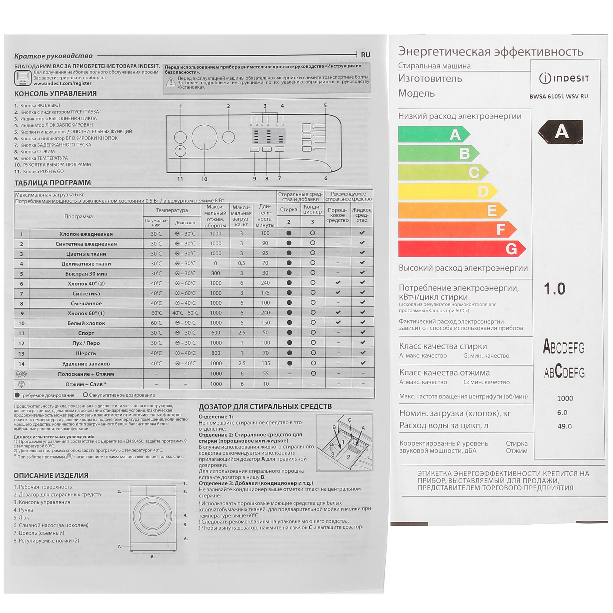 5351856 Стиральная машина Indesit BWSA 61051 WSV RU белый STDN-0043345 - Вид №9