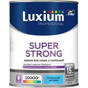 Краска для стен и потолков моющаяся Luxium Super Strong матовая цвет прозрачный база BC 0.9 л