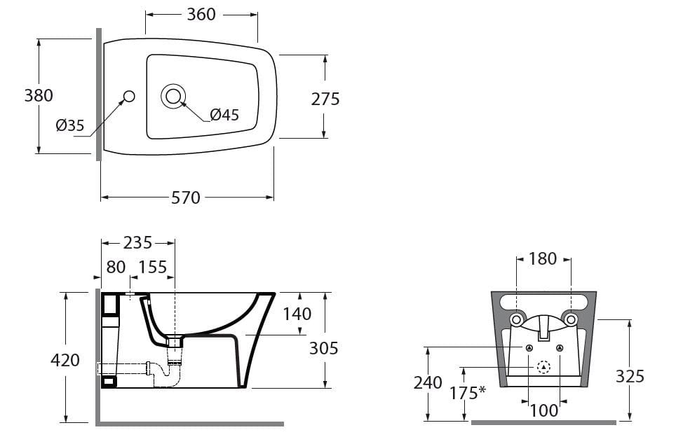 Керамическое подвесное биде с переливом Azzurra Ceramica Hera ARCH-00000978 - Вид №1