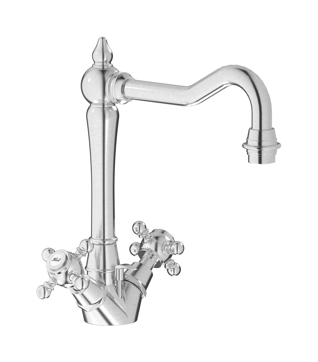 Смеситель для раковины на 1 отверстие с 2 ручками в комплекте с донным клапаном. WE ARE IB hr205ss Brushed Nickel Hermes