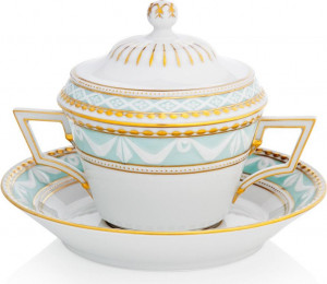 73169 KPM Чаша суповая с блюдцем и крышкой "Курлянд-26" Фарфор