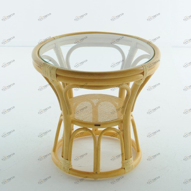 Кофейный столик круглый со стеклянной столешницей 52х54 см мед Calamus Rotan VINOTTI  00-3885266 Желтый 