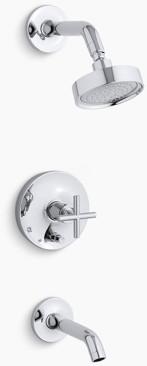 KOHLER Накладка для ванны и душа Purist Rite-Temp с поперечной ручкой и насадкой для душа 2,5 галлона в минуту K-T14420-3-BL  - Вид №1