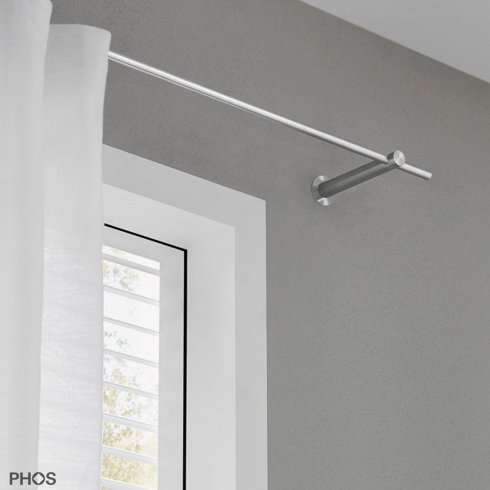 VS20-140-3800 Комплект карнизов: 380 см с 2 держателями и 1 держателем карниза в качестве центральной опоры (большое расстояние от стены) PHOS  - Вид №1