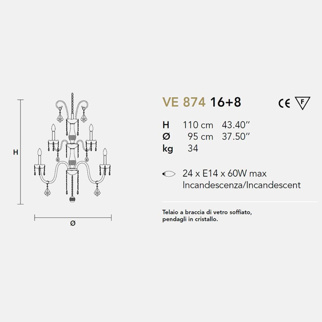 Masiero VE 874/16+8 люстра подвесная ve874168 - Вид №1
