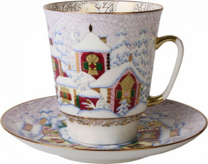 80393 Императорский фарфоровый завод Чашка с блюдцем "Зимний день" "Майская" Фарфор костяной