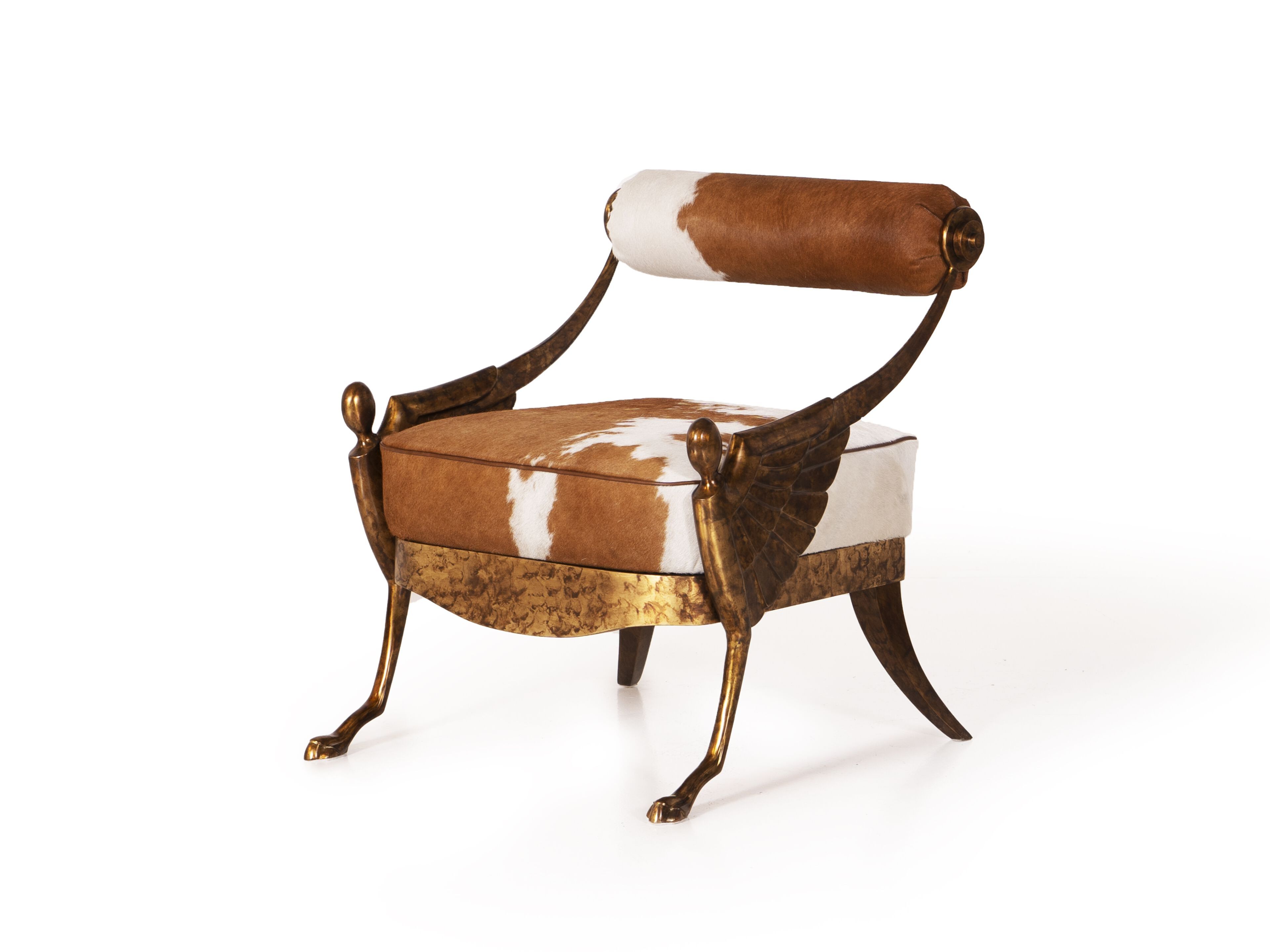Кресло из кожи пони и гравированной латуни Mantellassi 1926 OVER ARCH-00030543