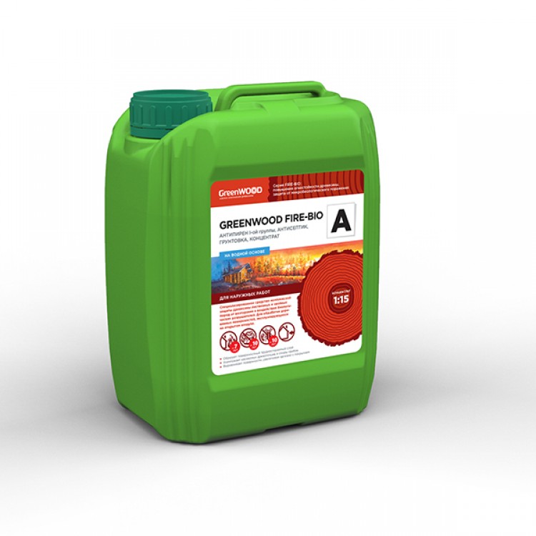 GWF-AK/05 GreenLAB GREENWOOD FIRE-BIO A Концентрат 1:15, 5 л,АНТИПИРЕН I-ой группы, АНТИСЕПТИК, ГРУНТОВКА 