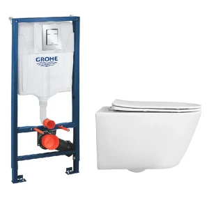 Комплект инсталляция Grohe Rapid SL 39501000 с унитазом Aquatek Бетта AQ1253W-00 безободковый с микролифтом клавиша цвет хром