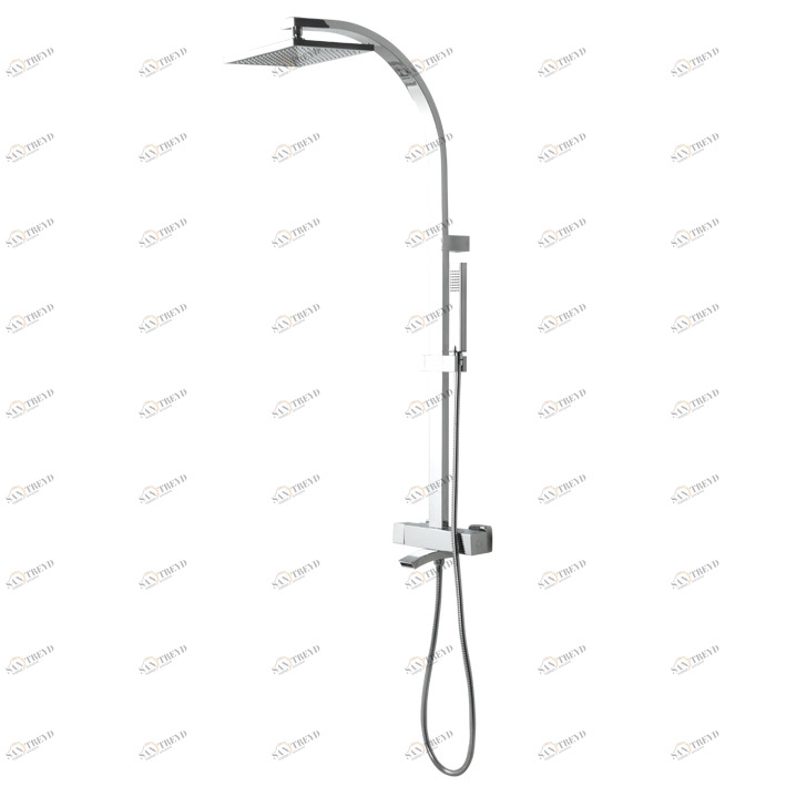 Термостатическая душевая стойка со встроенным восковым термоэлементом, изливом, насадкой для душа, штангой с держателем для ручного душа, ручным душем и дополнительным ручным душем JOY. Соединения 1/2 "и расстояние между ними 150 ± 15 мм. Включает обратны Noken BEND 100089200