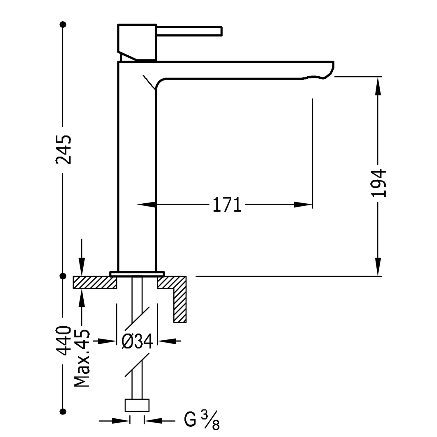 МАКСИМАЛЬНО Высокий смеситель для умывальника с одной ручкой-06220304 TRES  - Вид №1