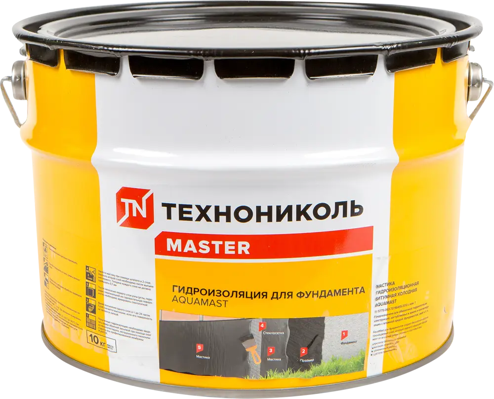 Гидроизоляционная мастика ТЕХНОНИКОЛЬ AquaMast для фундаментов 10 кг 16721347