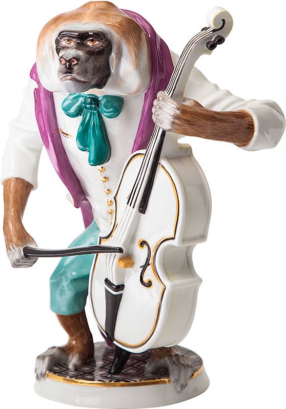10540273 Meissen Фигурка 22см "Гамадрил-контрабасист" (лим.вып.3/25, 2012г) (О.Пильц, 1912г) Фарфор, Керамика 