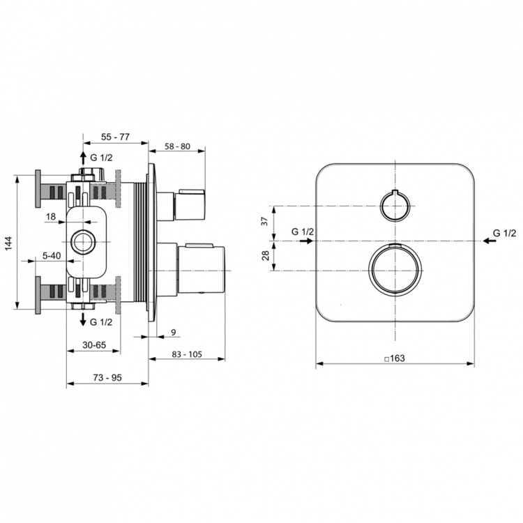A6345AA Термостатический индивидуальный встраиваемый смеситель для ванны/душа Ideal Standard TONIC II Ideal Standart  - Вид №2