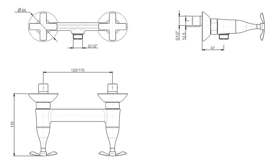 Настенный наружный смеситель для ванны Rubinetterie Frattini Lucrezia ARCH-00037206 - Вид №4