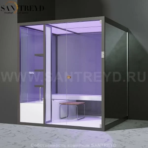 Effegibi BODYLOVE H BL30030005 Хаммам. Установка: в левый угол. Мощность: 7 кВт макс. Размеры: длина 200 см, ширина 176 см. Отделка: гладкое стекло и зеркало.