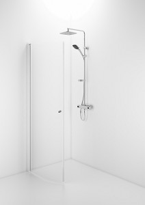 58808180 Гнутая дверь IFO Space SBVK, белые лакированные профили, прозрачное стекло с ручкой, SBVK 800. Высота 1850