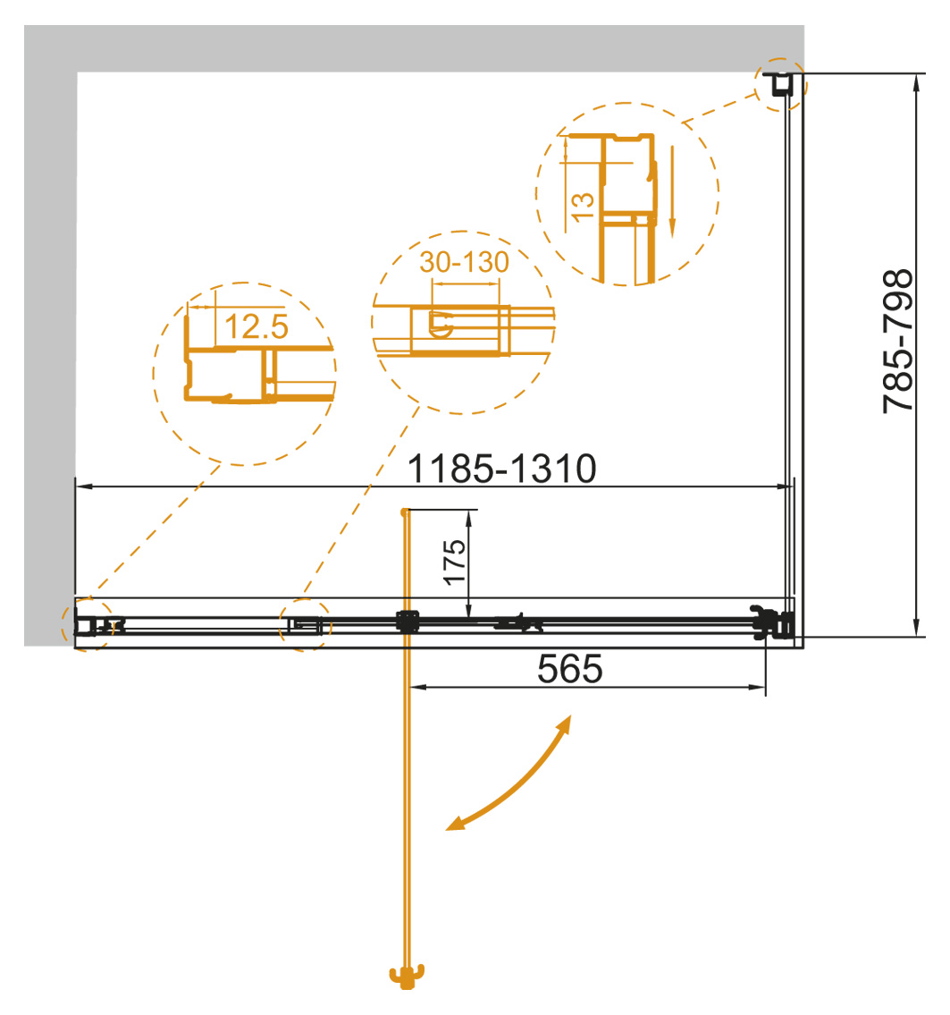 Душевой уголок CEZARES VARIANTE-AH-1-120/130-80-C-Cr  - Вид №1