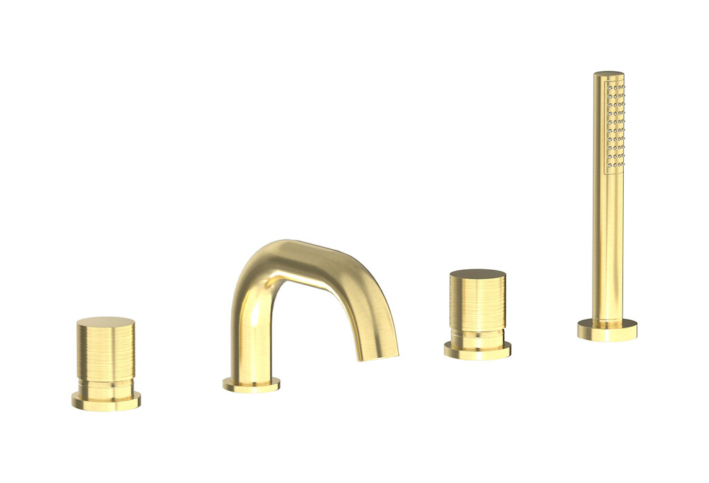 Смеситель на бортик ванной на 4 отверстий с дивертером и душевым гарнитуром. WE ARE IB vn299oo Brushed Pale Gold Vinile