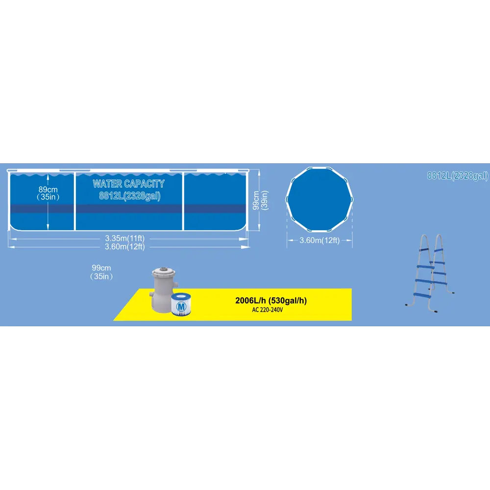 Каркасный бассейн Avenli круглый 360x99 см с насосом 89335102 STLM-0960859 - Вид №9