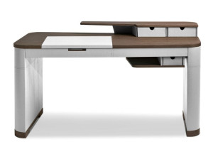 Деревянный и кожаный письменный стол с ящиками