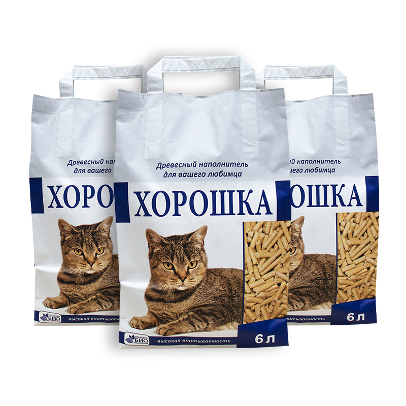 ПР0047784*3 Наполнитель для кошачьего туалета древесный 6л (упаковка - 3 шт) ХОРОШКА 