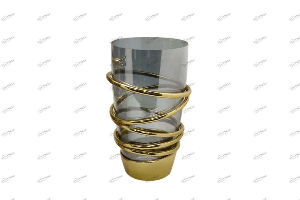 Ваза стеклянная с золотой отделкой 18х28 см "Циклон" GARDA DECOR ДИЗАЙНЕРСКИЕ 00-3861199 Золото;серый 