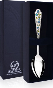 10650920 Аргента (Россия) Ложка чайная "Лето Василек" с эмалью+футляр Серебро 925