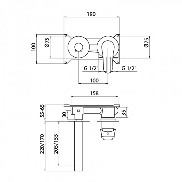 35535320 BASIC Черный Встроенный Умывальник Mixer Черный GRB MIXERS E-PLUS - Вид №1