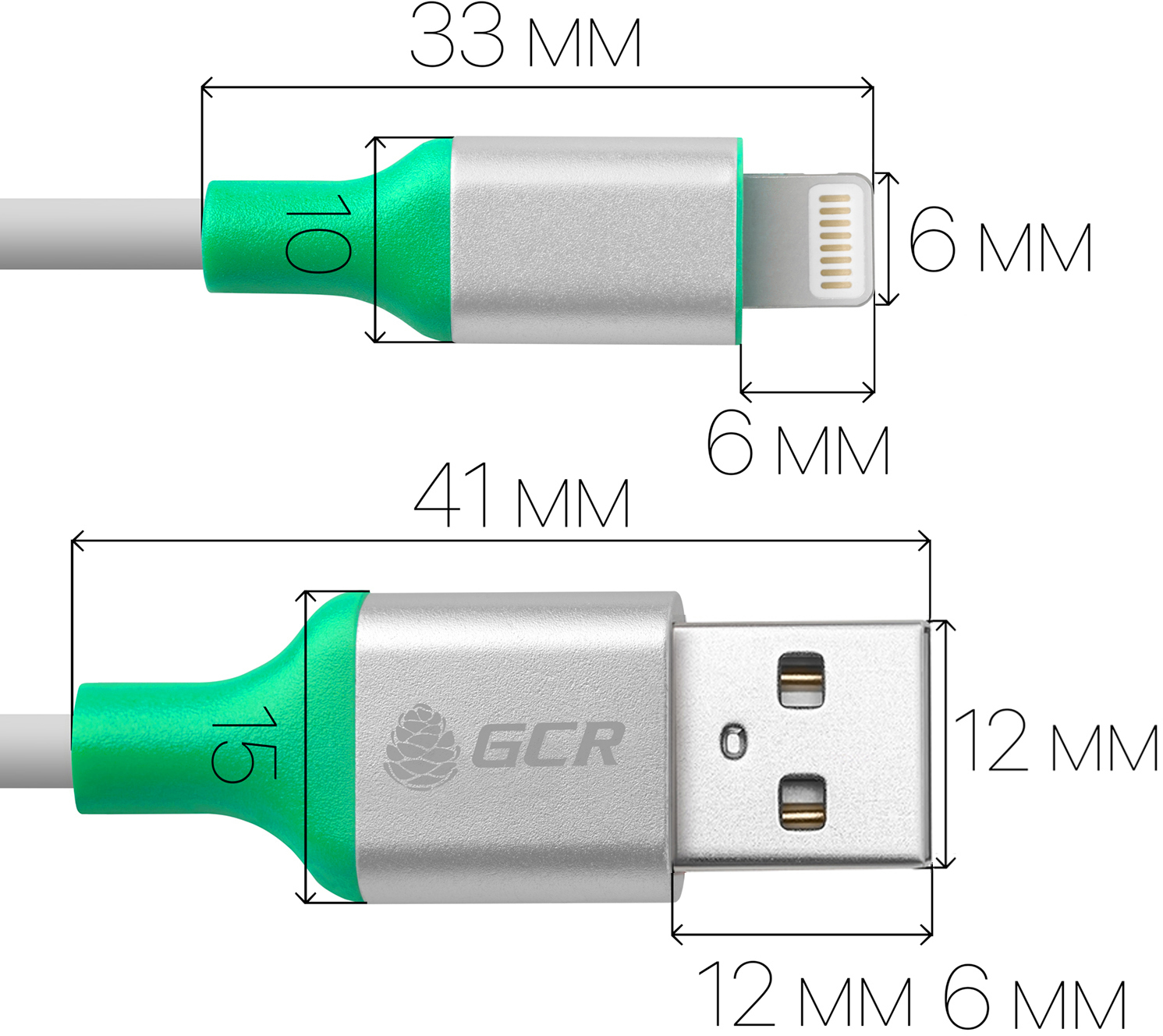 33-050544 кабель 1.5m apple usb 2.0, am/lightning 8pin mfi для iphone 5/6/7/8/x - поддержка всех ios, белый, al корпус серебро, зеленый пвх Greenconnect Santreyd  - Вид №1