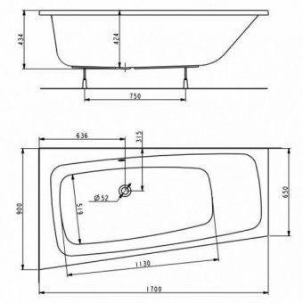 Асимметричная ванна 170х90 KOLO Split XWA1671000 левая  - Вид №2