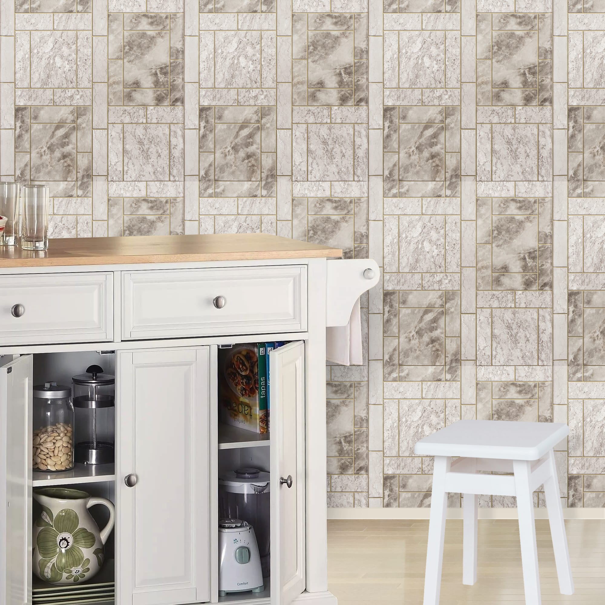 82938295 Обои бумажные серые 0.53 м 388-17 ВГ1 Плитка Santreyd  - Вид №3