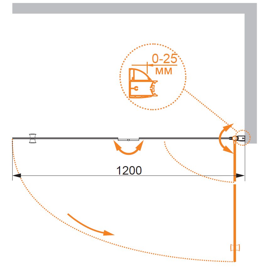 VERONA-W-V-21-120-P-Cr-R Душевое ограждения на борт вынны Cezares Китай - Вид №4