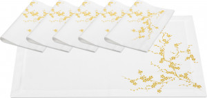 10645785 Weissfee Набор салфеток Weissfee "Блум" 50х35см, 6шт, (белый с золотист.вышив.) Хлопок