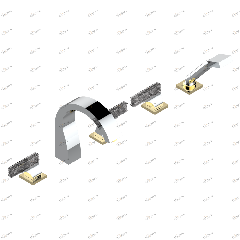 U5F-1132 Смеситель устанавливаемый на борту ванны на 5 отверстий с душем, керамическим смесителем, 2 вентилями ¾" и изливом СУПЕР ГОЛИАФ Thg-paris Vegetal Хром/золото U5F 1132 CAT.A