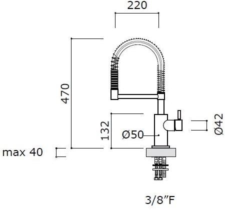 MINA Смеситель для кухни из нержавеющей стали, устанавливаемый на столешнице, с вытяжным душем  9072  - Вид №1