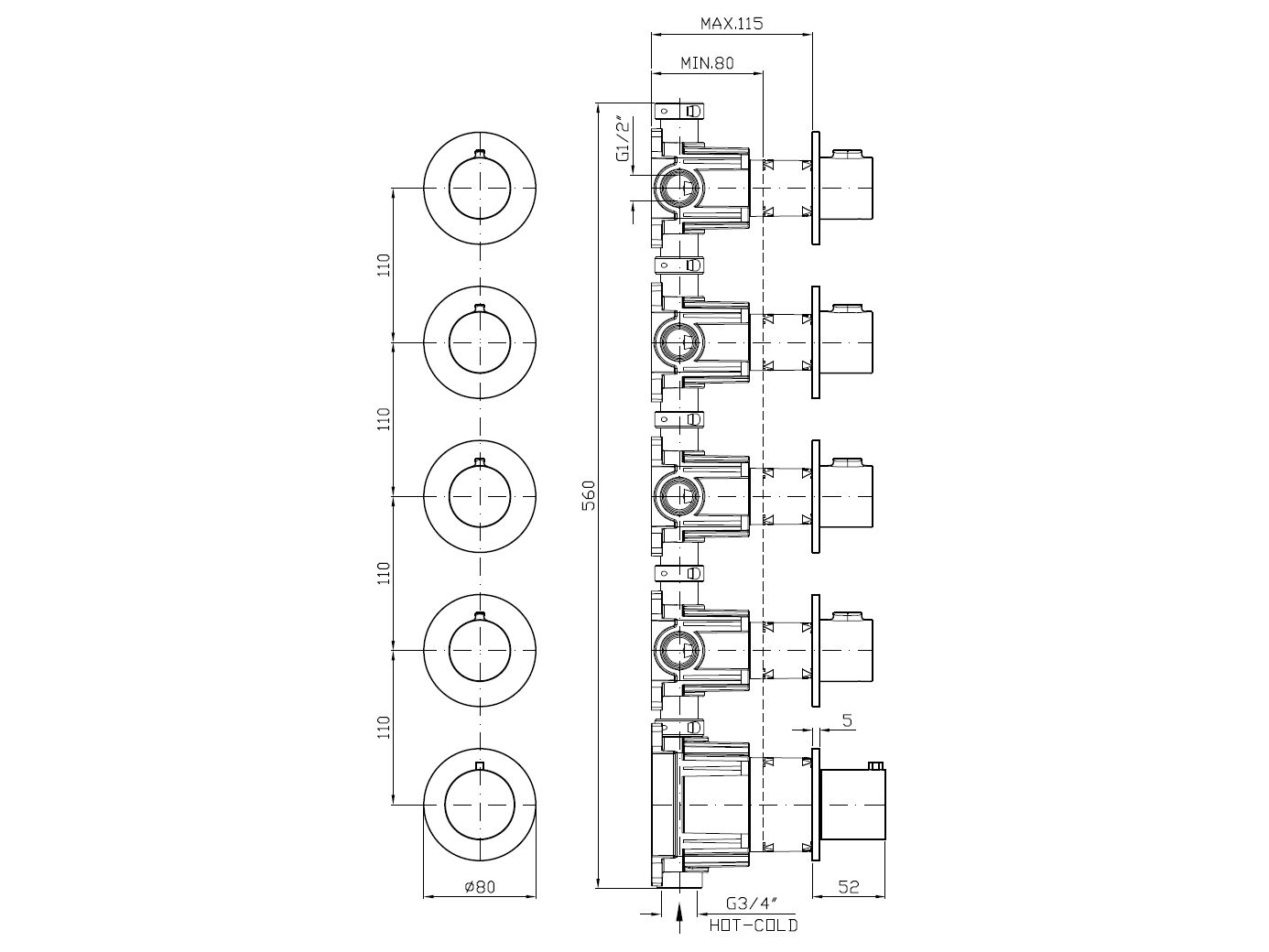 Термостатический смеситель для душа с 4 отверстиями Zucchetti Pan S ARCH-00007075 - Вид №8