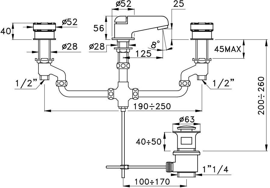 RUBINETTERIE STELLA Смеситель для раковины на 3 отверстия Timeaster Ta00011 - Вид №2