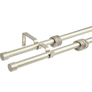 Карниз двухрядный раздвижной с заглушкой d19/16 мм 180-360 см металл цвет матовая сталь